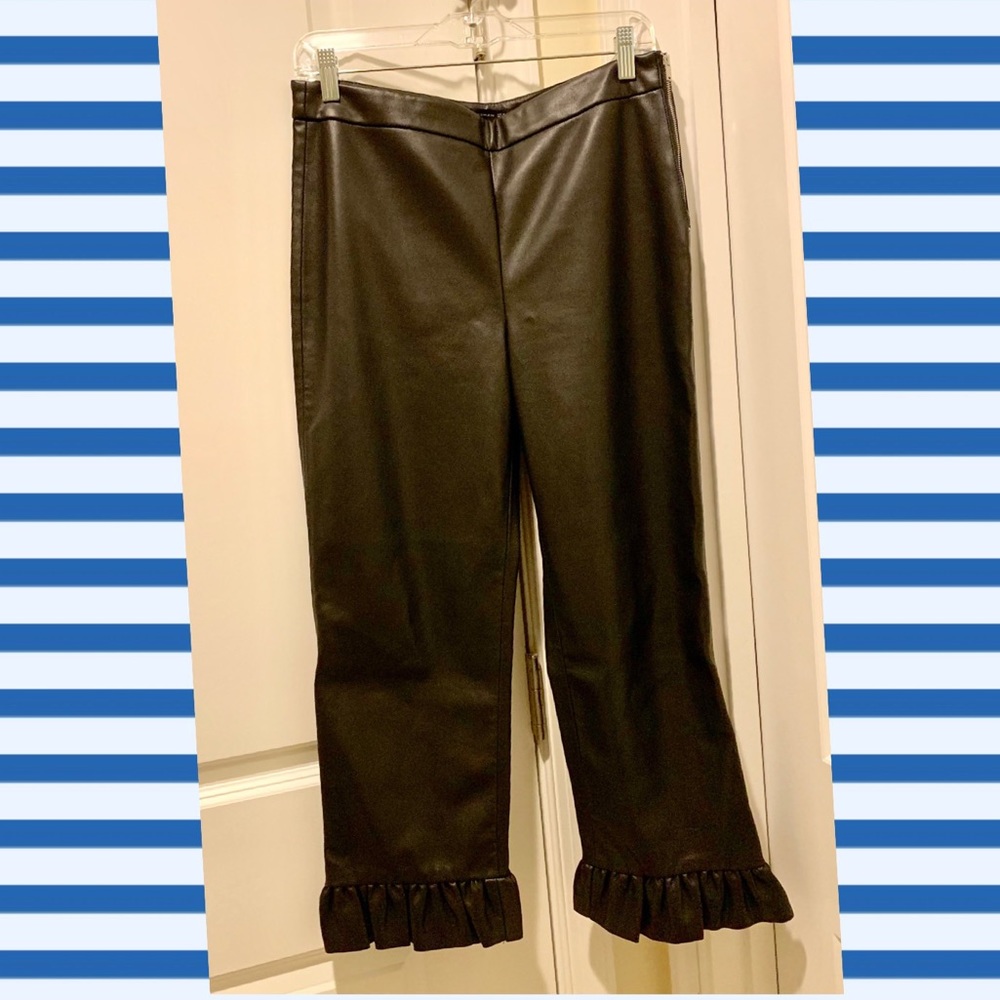 Zara leather cropped ruffle pants